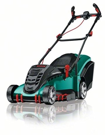 Bosch DIY Akku-Rasenmäher Rotak 43 LI (2 Akkus, Ladegerät, Grasfangbox 50 l, 36 V, Ergoflex-System, Schnittbreite 43 cm, Schnitthöhe 20 - 70 mm) -