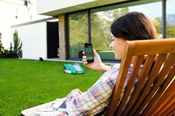 Bosch DIY Mähroboter Indego 1000 Connect, Ladestation, Netzgerät, 200 m Begrenzungsdraht, Befestigungsklammern,Karton (Für bis zu 1000m² Rasenfläche, Mähfläche pro Ladung: bis zu 200 m²) - 