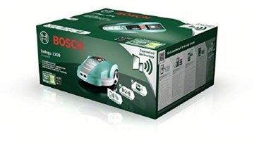 Bosch DIY Mähroboter Indego 1200 Connect, Ladestation, Netzteil, 250m Begrenzungsdraht, 500 Befestigungshaken, 4 Befestigungsnägel, 2 Kabelverbindungen, 2 Lineale (für bis zu 1200m² rasenfläche, Mähfläche pro Ladung bis zu 200m²) - 