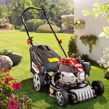 BRAST Benzin Rasenmäher incl. Selbstantrieb 2,0kW (2,7PS) Motormäher Mäher Benzinmäher Trimmer kugelgelagerte Big-Wheeler-Räder Stahlblechgehäuse Easy Clean 40cm Schnittbreite -