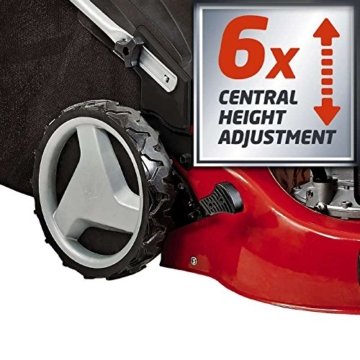 Einhell Benzin Rasenmäher GC-PM 46/2 S HW (1,9 kW, 139 cm³, 46 cm Schnittbreite, 70 l Fangsack, Mulchfunktion, Highwheeler) - 