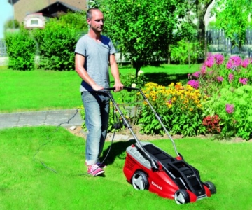 Einhell Elektro Rasenmäher GE-EM 1536 HW (1500 W, 36 cm Schnittbreite, 6-fache Schnitthöhenverstellung 25-75 mm, 40 l Fangbox, Highwheeler) - 