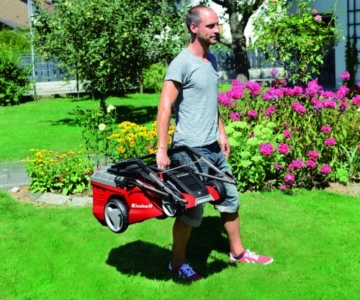 Einhell Elektro Rasenmäher GE-EM 1536 HW (1500 W, 36 cm Schnittbreite, 6-fache Schnitthöhenverstellung 25-75 mm, 40 l Fangbox, Highwheeler) - 