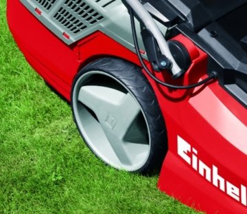 Einhell Elektro Rasenmäher GE-EM 1843 HW (1800 W, 43 cm Schnittbreite, 6-fache Schnitthöhenverstellung 25-75 mm, 63 l Fangbox, Highwheeler) - 