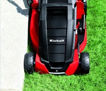 Einhell Elektro Rasenmäher GE-EM 1843 HW (1800 W, 43 cm Schnittbreite, 6-fache Schnitthöhenverstellung 25-75 mm, 63 l Fangbox, Highwheeler) - 