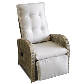 2 Stück Poly Rattan Gartensessel Relaxsessel Fernsehsessel Rattanstuhl Rattansessel Loungesessel mit Fußteil stufenlos verstellbar Grau/Beige + Auflage Beige Rattanmöbel Terrassenmöbel Balkonmöbel Gartenmöbel - 