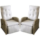 2 Stück Poly Rattan Gartensessel Relaxsessel Fernsehsessel Rattanstuhl Rattansessel Loungesessel mit Fußteil stufenlos verstellbar Grau/Beige + Auflage Beige Rattanmöbel Terrassenmöbel Balkonmöbel Gartenmöbel -