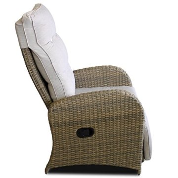 2 Stück Poly Rattan Gartensessel Relaxsessel Fernsehsessel Rattanstuhl Rattansessel Loungesessel mit Fußteil stufenlos verstellbar Grau/Beige + Auflage Beige Rattanmöbel Terrassenmöbel Balkonmöbel Gartenmöbel - 