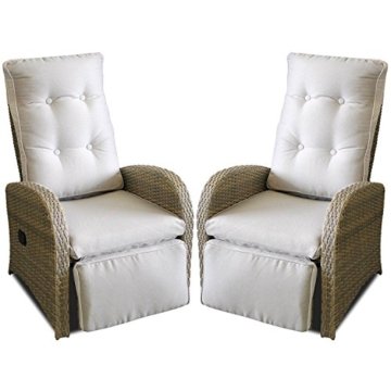 2 Stück Poly Rattan Gartensessel Relaxsessel Fernsehsessel Rattanstuhl Rattansessel Loungesessel mit Fußteil stufenlos verstellbar Grau/Beige + Auflage Beige Rattanmöbel Terrassenmöbel Balkonmöbel Gartenmöbel -