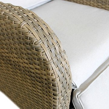 2 Stück Poly Rattan Gartensessel Relaxsessel Fernsehsessel Rattanstuhl Rattansessel Loungesessel mit Fußteil stufenlos verstellbar Grau/Beige + Auflage Beige Rattanmöbel Terrassenmöbel Balkonmöbel Gartenmöbel - 