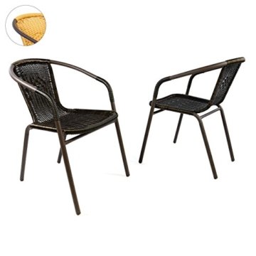 2er Set Bistrostuhl Stahlgestell Poly Rattan Gartenstuhl Stapelstuhl Balkonstuhl -