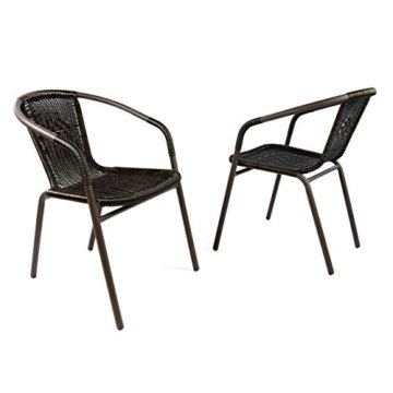 2er Set Bistrostuhl Stahlgestell Poly Rattan Gartenstuhl Stapelstuhl Balkonstuhl - 