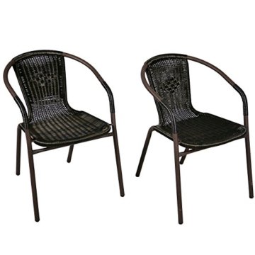 2er Set Bistrostuhl Stahlgestell Poly Rattan Gartenstuhl Stapelstuhl Balkonstuhl - 
