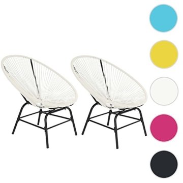 2x Poly-Rattan Gartensessel Suzano, Gartenstuhl Spaghetti Stuhl, 70er Retro-Design ~ weiß -