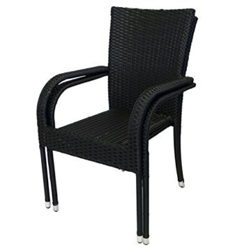 2x Stapelbarer Polyrattan Gartensessel Rattansessel Stapelstuhl Gartenstuhl - stapelbar, schwarz - 