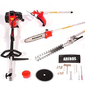 4 in1 Benzin Multitool Motorsense Heckenschere Hochentaster Rasentrimmer Astsäge Freischneider -