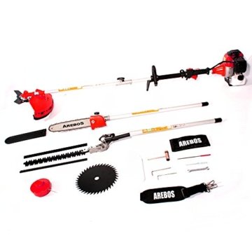 4 in1 Benzin Multitool Motorsense Heckenschere Hochentaster Rasentrimmer Astsäge Freischneider - 