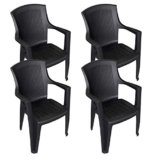 4 Stück Stapelstuhl Rattan Look Gartenstuhl Gartensessel Kunststoff Bistrostuhl Balkonmöbel Terrassenmöbel - Schwarz -