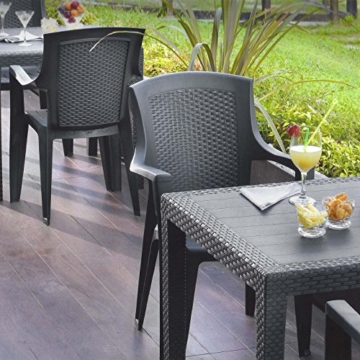 4 Stück Stapelstuhl Rattan Look Gartenstuhl Gartensessel Kunststoff Bistrostuhl Balkonmöbel Terrassenmöbel - Schwarz - 