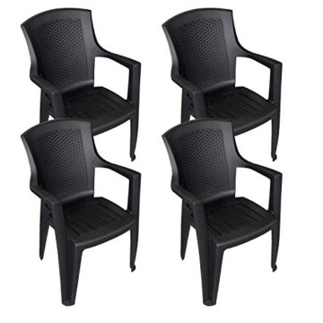 4 Stück Stapelstuhl Rattan Look Gartenstuhl Gartensessel Kunststoff Bistrostuhl Balkonmöbel Terrassenmöbel - Schwarz -