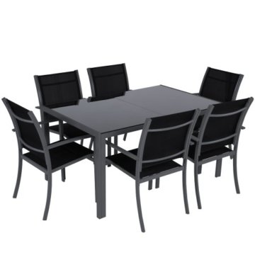 7-teilige Gartengarnitur Alu Sitzgarnitur (Farbwahl) Sitzgruppe mit Glastisch, komfortable Aluminium Gartenmöbel in hellgrau oder dunkelgrau - 