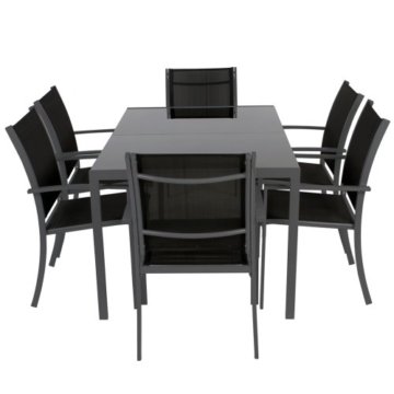 7-teilige Gartengarnitur Alu Sitzgarnitur (Farbwahl) Sitzgruppe mit Glastisch, komfortable Aluminium Gartenmöbel in hellgrau oder dunkelgrau - 