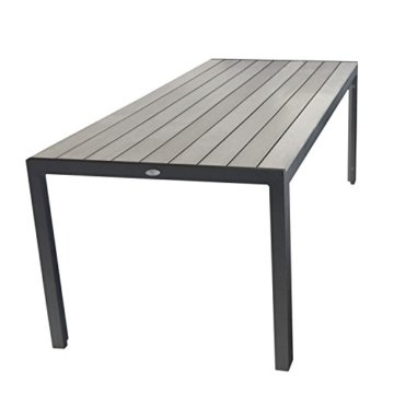 7tlg. Gartengarnitur, Aluminium Gartentisch mit Polywood-Tischplatte Grau 205x90cm + 6x Aluminium-Hochlehner mit Textilenbespannung, 7-fach verstellbar, klappbar, anthrazit / Sitzgruppe Sitzgarnitur Gartenmöbel Terrassenmöbel - 