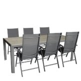 7tlg. Gartengarnitur, Aluminium Gartentisch mit Polywood-Tischplatte Grau 205x90cm + 6x Aluminium-Hochlehner mit Textilenbespannung, 7-fach verstellbar, klappbar, anthrazit / Sitzgruppe Sitzgarnitur Gartenmöbel Terrassenmöbel -