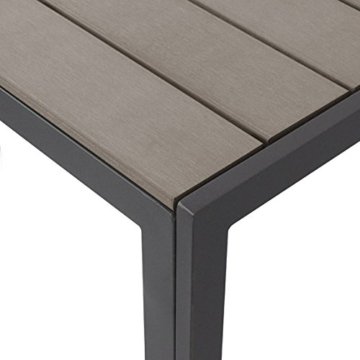 7tlg. Gartengarnitur, Aluminium Gartentisch mit Polywood-Tischplatte Grau 205x90cm + 6x Aluminium-Hochlehner mit Textilenbespannung, 7-fach verstellbar, klappbar, anthrazit / Sitzgruppe Sitzgarnitur Gartenmöbel Terrassenmöbel - 
