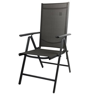 7tlg. Gartengarnitur, Aluminium Gartentisch mit Polywood-Tischplatte Grau 205x90cm + 6x Aluminium-Hochlehner mit Textilenbespannung, 7-fach verstellbar, klappbar, anthrazit / Sitzgruppe Sitzgarnitur Gartenmöbel Terrassenmöbel - 