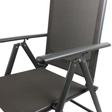 7tlg. Gartengarnitur, Aluminium Gartentisch mit Polywood-Tischplatte Grau 205x90cm + 6x Aluminium-Hochlehner mit Textilenbespannung, 7-fach verstellbar, klappbar, anthrazit / Sitzgruppe Sitzgarnitur Gartenmöbel Terrassenmöbel - 