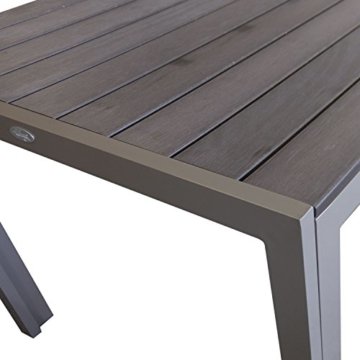 9tlg Gartengarnitur Sitzgruppe Gartenmöbel Set Aluminium Gartentisch mit Polywood Tischplatte 205x90cm Stapelstuhl pulverbeschichtet mit Textilenbespannung Champagner - 