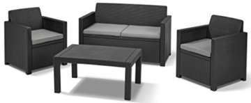 Allibert 219851 Lounge Set Merano (2 Sessel, 1 Sofa, 1 Tisch), Rattanoptik, Kunststoff, graphit -