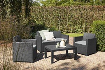 Allibert 219851 Lounge Set Merano (2 Sessel, 1 Sofa, 1 Tisch), Rattanoptik, Kunststoff, graphit - 