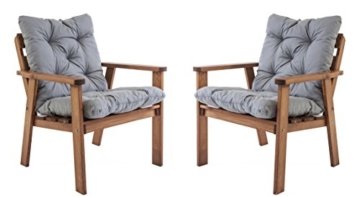 Ambientehome Gartensessel Loungesessel Sessel Gartenstuhl Massivholz inkl. Kissen HANKO, braun, 2-teiliges Set -