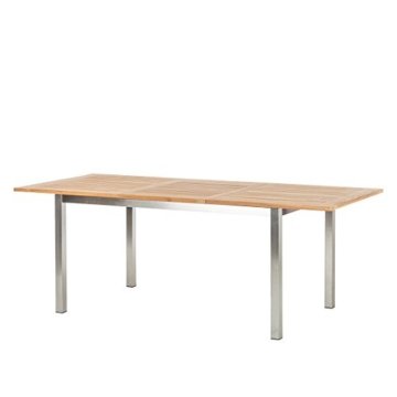 Ambientehome Tisch, Ausziehbarer Teakholz Edelstahl Lagos Esstisch Gartentisch, braun, 150x90x75 cm, 69283 - 