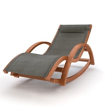Ampel 24 Relax Schaukelstuhl Rio | 100% wetterfeste Gartenliege | vorbehandeltes Holz | mit Armlehnen | Bezug dunkelgrau - 