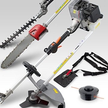 BITUXX® 5in1 Freischneider Benzin Heckenschere Motorsense Rasentrimmer Hochentaster Astsäge Kettensäge -