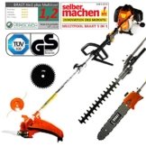 BRAST Benzin Multitool 3.0 PS 5 in1 Motorsense Heckenschere Hochentaster Rasentrimmer Astsäge Freischneider 52cm³ Tüv geprüft -