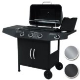 Broil-master Gasgrill BBQ GRILLWAGEN Stahl-Brenner 3 Hauptbrenner + 1 Seitenbrenner in Farbe: schwarz -