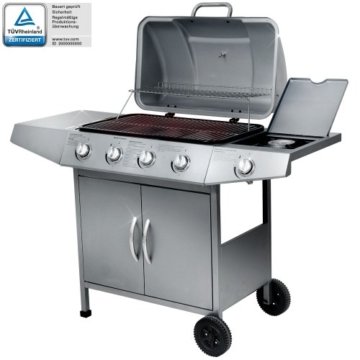 Broil-master Gasgrill BBQ GRILLWAGEN Stahl-Brenner 4 Hauptbrenner + 1 Seitenbrenner in Farbe: silber - 