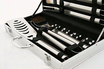 CampFeuer - Edelstahl Grillbesteck Set in 3 Varianten zur Auswahl, mit Aluminiumkoffer (18-teilig) - 
