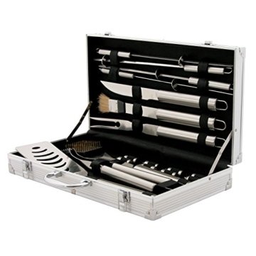 CampFeuer - Edelstahl Grillbesteck Set in 3 Varianten zur Auswahl, mit Aluminiumkoffer (18-teilig) -