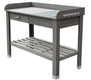 Dehner Holzpflanztisch Montreal, ca. 110 x 91 x 51.5 cm, FSC Akazienholz, grau -