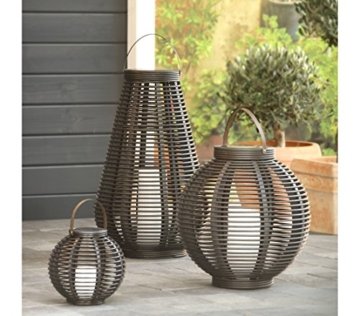 Dehner Solarlaterne Rattan, 25 cm, mit LED-Flacker Kerze - 