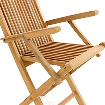 DIVERO 2er-Set Klappstuhl Teakstuhl Gartenstuhl Teak Holz Stuhl mit Armlehne für Terrasse Balkon Wintergarten witterungsbeständig behandelt massiv klappbar natur - 