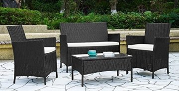 EBS® Polyrattan Gartenmöbel set Gartengarnitur Sitzgruppe Lounge Garnitur 1 Tisch 3 Stühle Weiß Sitzkissen - 