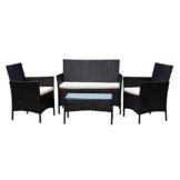 EBS® Polyrattan Gartenmöbel set Gartengarnitur Sitzgruppe Lounge Garnitur 1 Tisch 3 Stühle Weiß Sitzkissen -