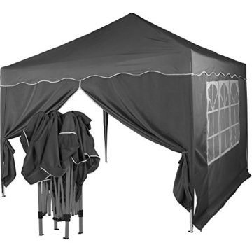 Faltpavillon 3x3 m mit 2 Seitenteilen, WASSERDICHT, Farben wählbar, inkl. Tragetasche + Zubehör, versiegelte Nähte, DIN ISO zertifiziert, Weiß Champagner Blau Grün Burgund Rot Anthrazit Schwarz - 