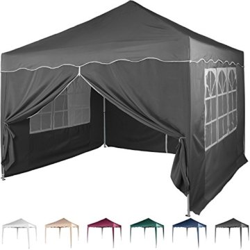 Faltpavillon 3x3 m mit 4 Seitenteilen, WASSERDICHT, Farben wählbar, inkl. Tragetasche + Zubehör, versiegelte Nähte, DIN ISO zertifiziert, Weiß Champagner Blau Grün Burgund Rot Anthrazit Schwarz -